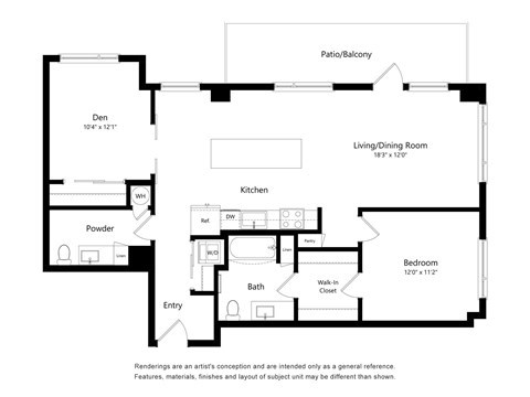 Floor plan for 2 beds, 2 baths, 1110 sqft